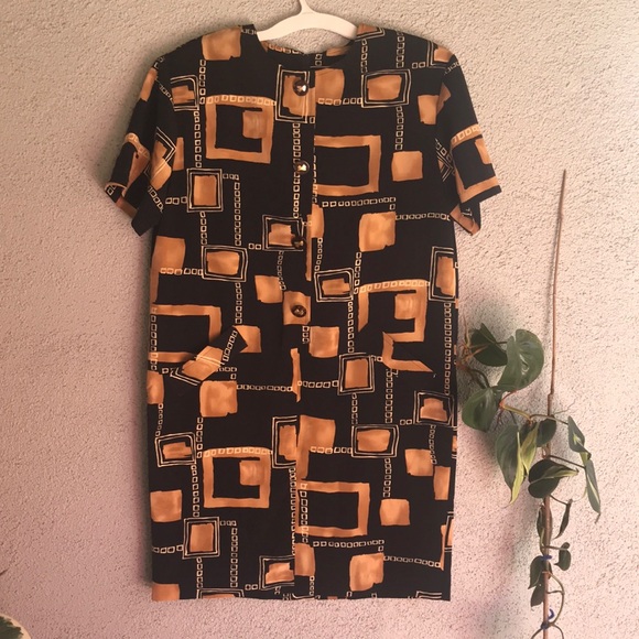 VINTAGE 80’s Abstract Print Shift Dress Size 14 - Picture 1 of 5